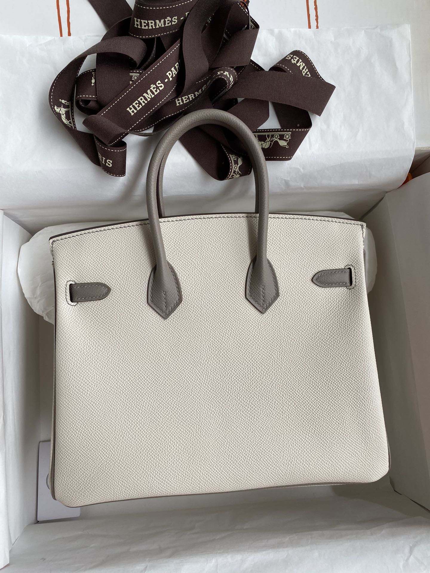 Hermes Birkin 25CM Epsom Leather Handbag Light Grey 